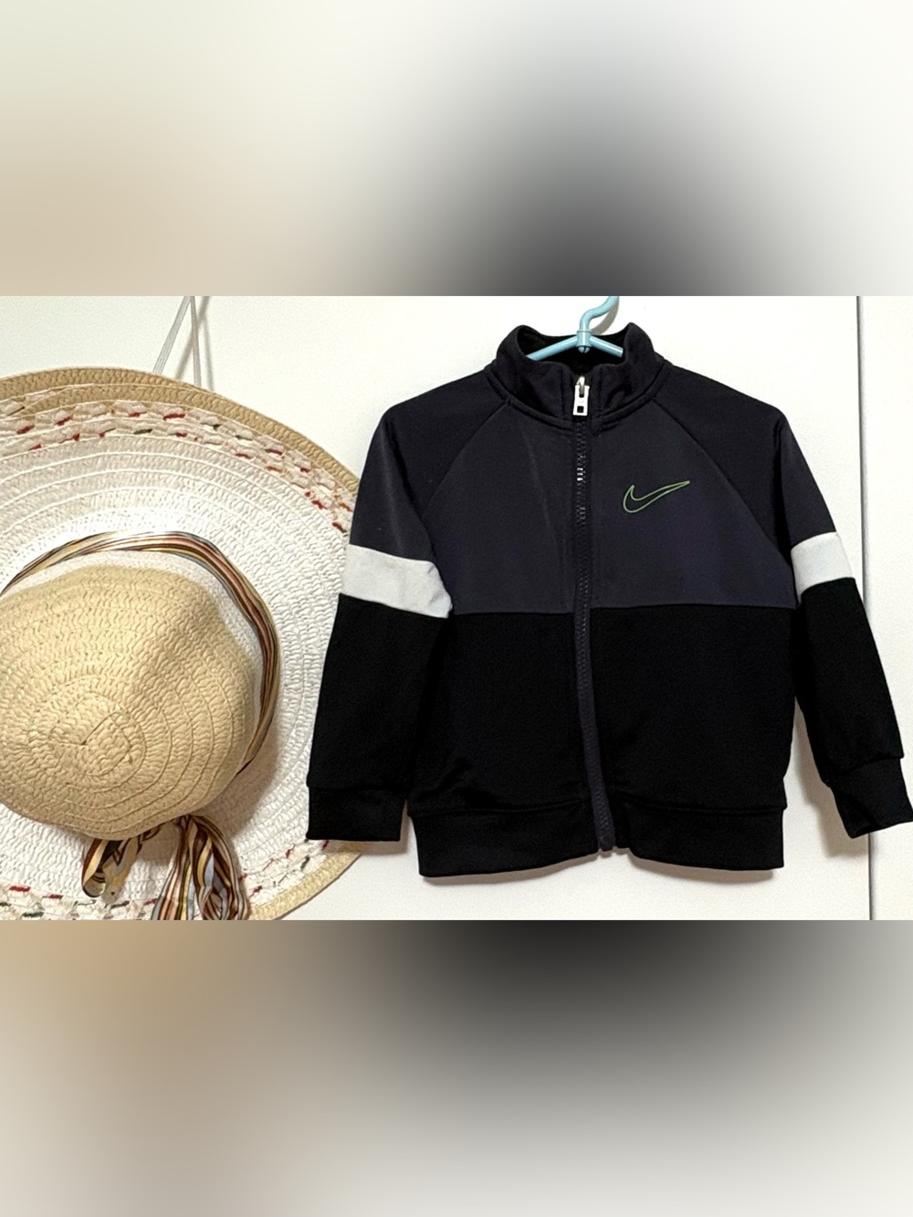 Nike Black, Charcoal & Light Gray Jacket with Green Swoosh